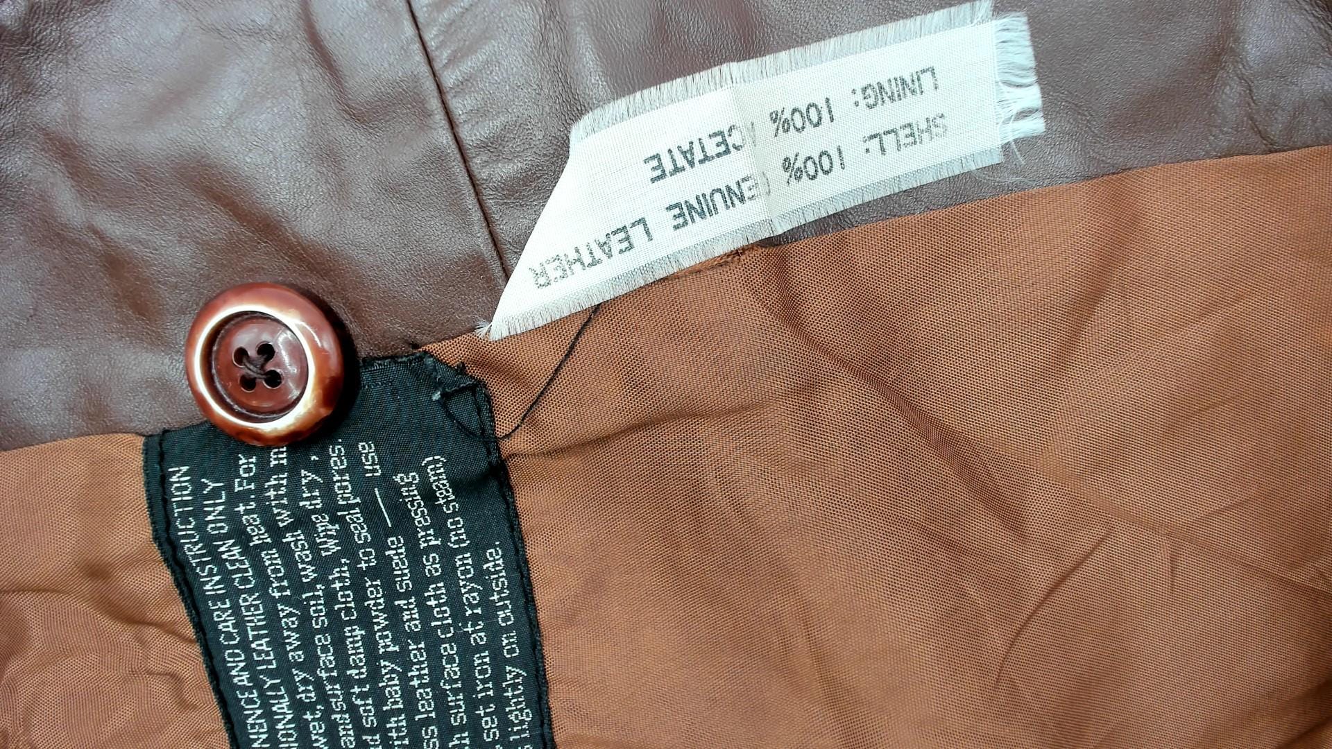 70s Brown Leather Jacket Notched Collar Braided Belt Detail Medium