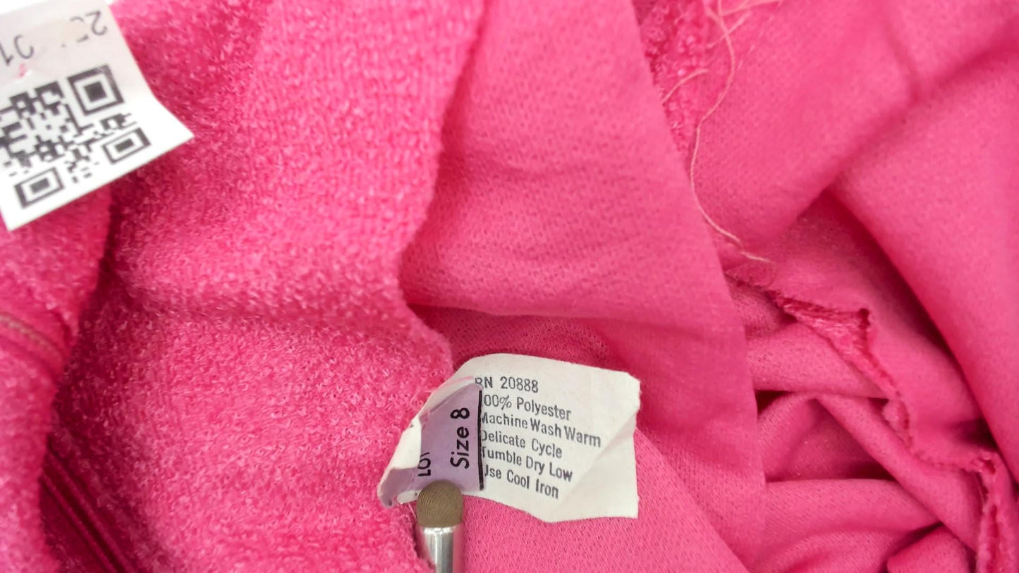 70s Hot Pink Midi Dress Mock Neck Pleated Skirt Bishop Sleeve Extra Small XS