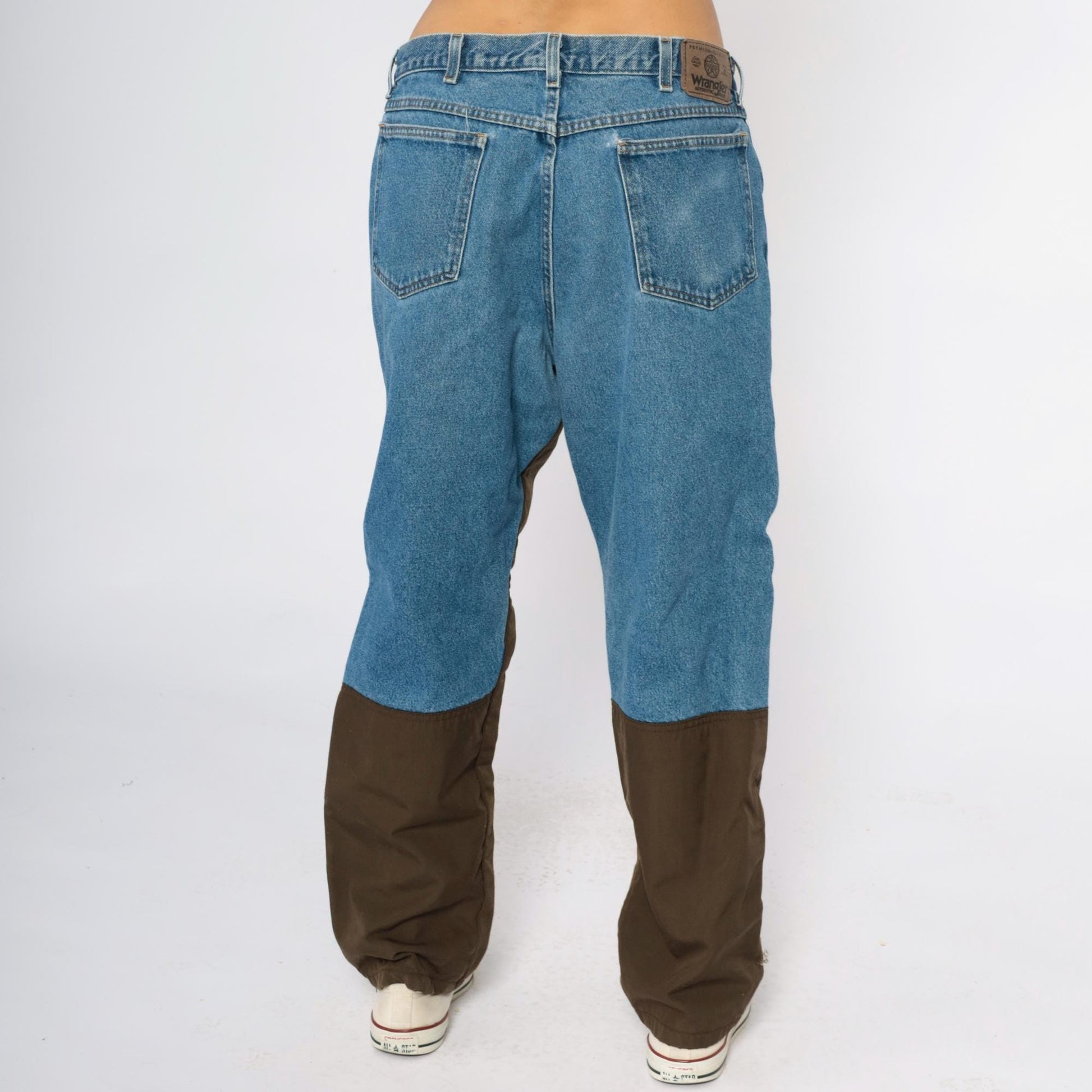 Y2K Wrangler Work Jeans Two Tone Denim Nylon Straight Leg Men's 36x30