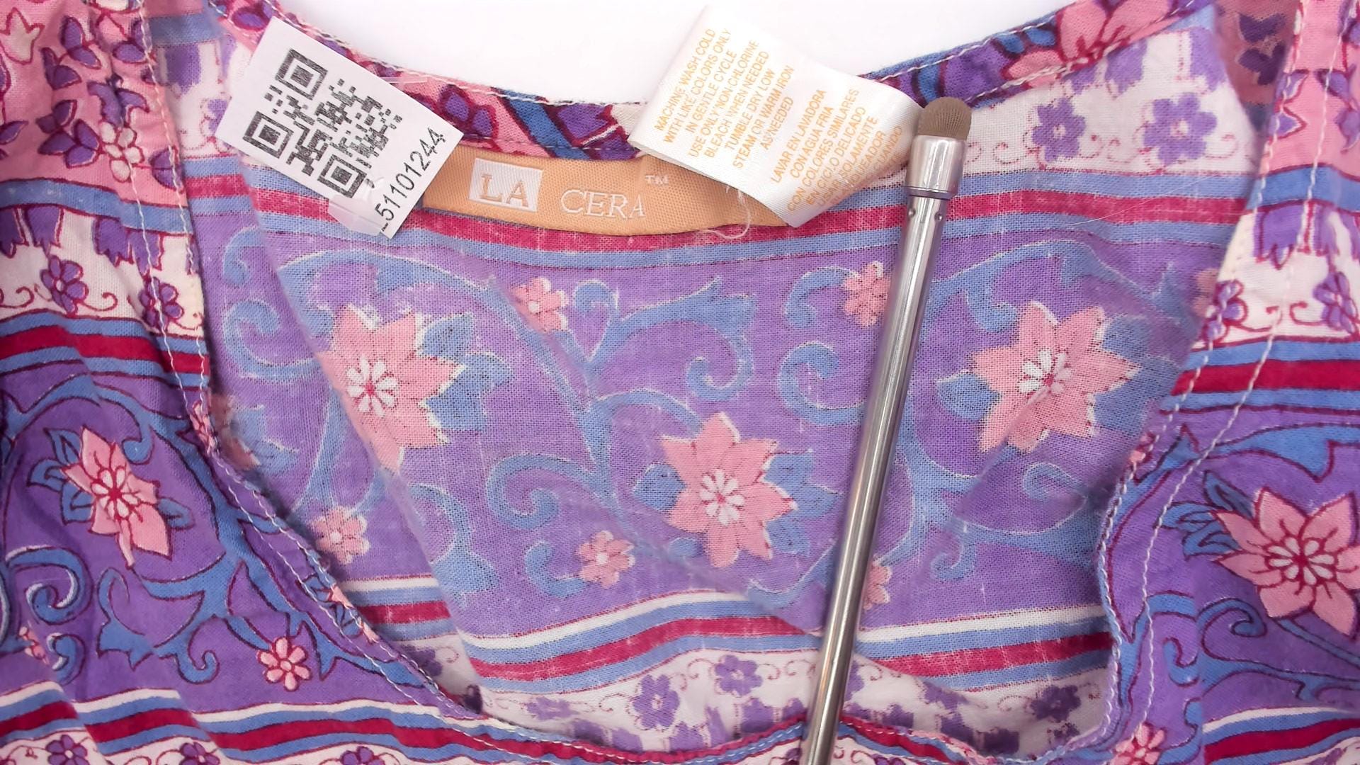 90s La Cera Floral Cotton Maxi Dress Purple Pink Scoop Neck Extra Large XXL