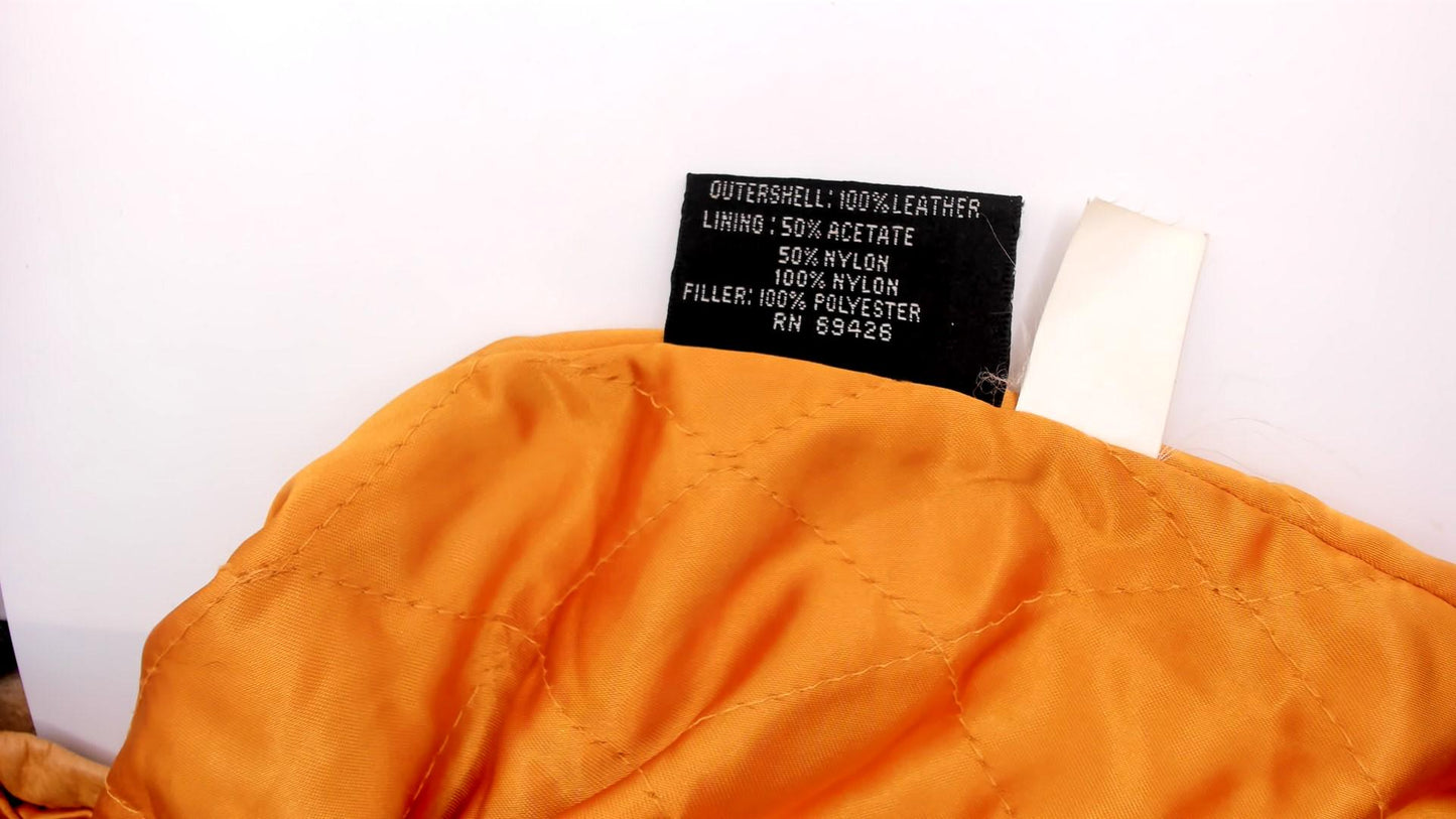 90s Wilsons Leather Hooded Jacket Mustard Yellow Zip Parka Medium M