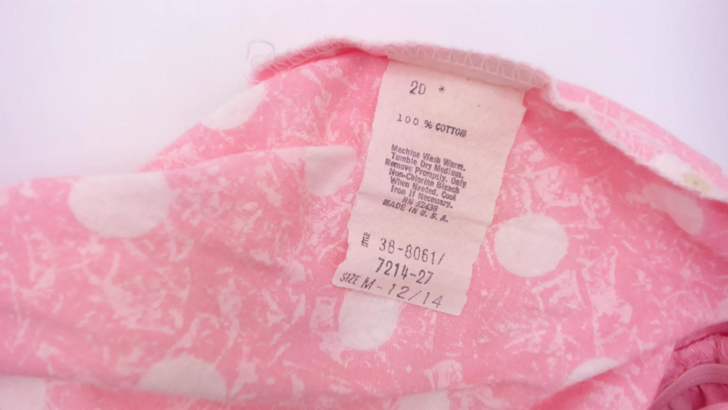 90s Pink Polka Dot Cotton Sundress Sleeveless Scoop Neck Medium M