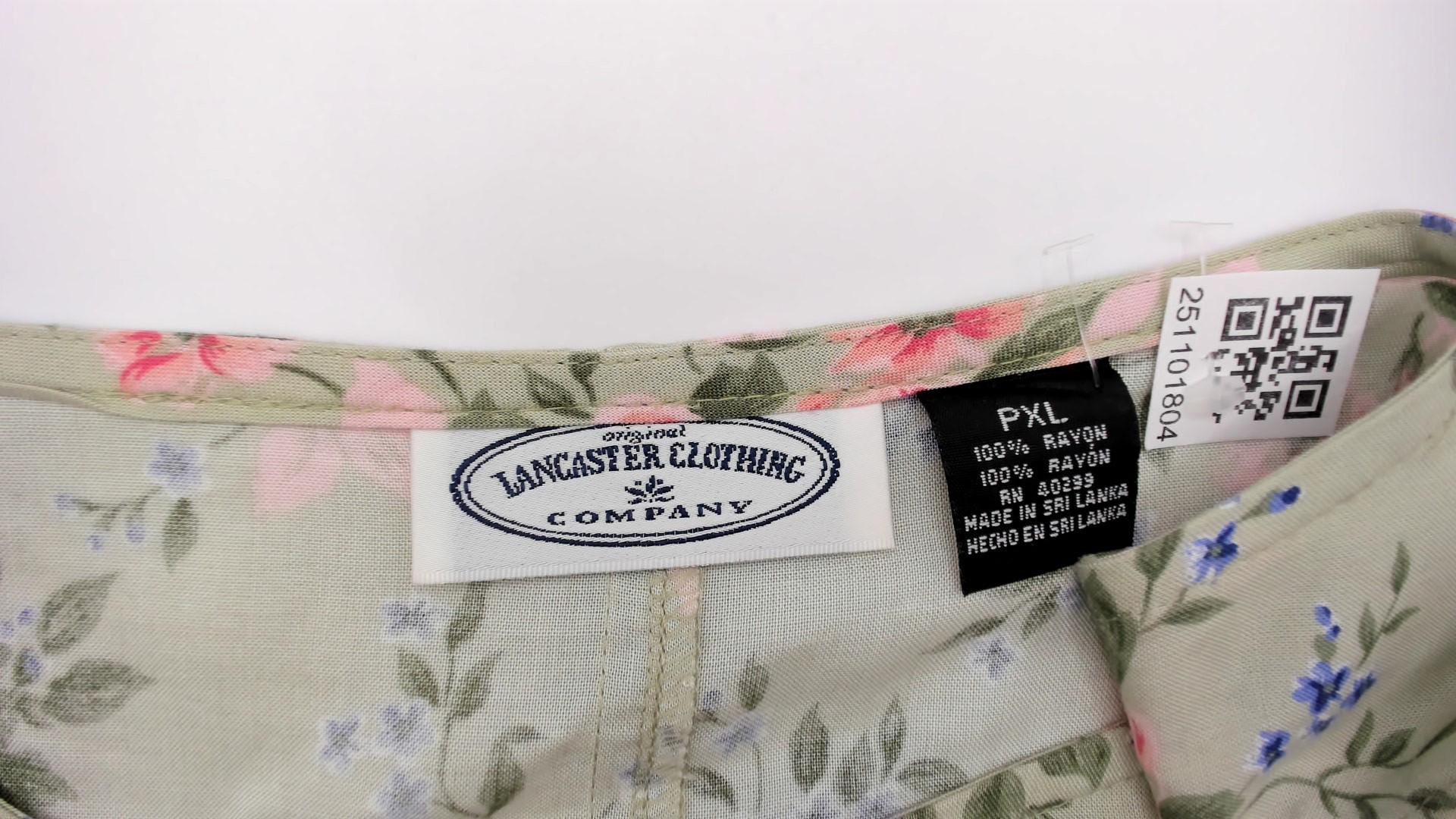 90s Lancaster Clothing Floral Shift Dress Sage Green Pink Roses Extra Large