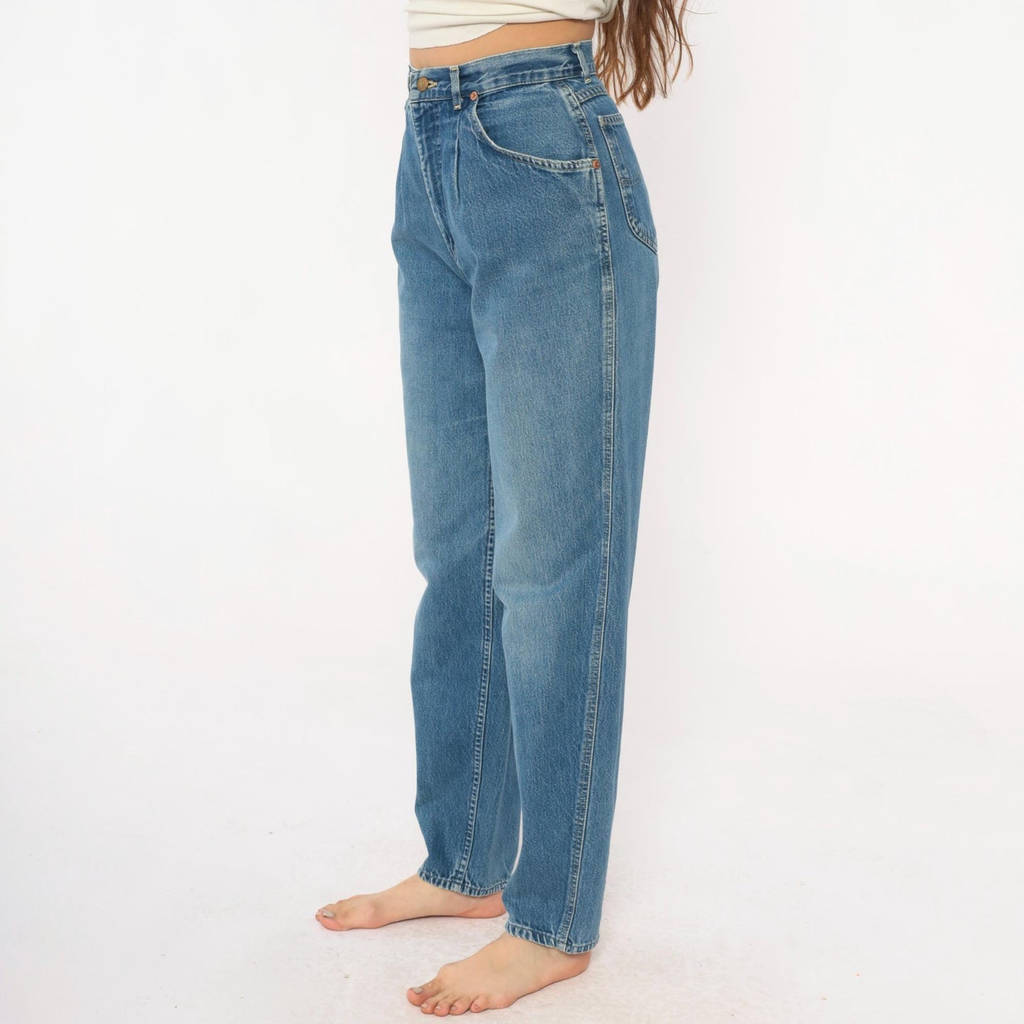 80s Lee High-Waist Denim Jeans Light Blue Tapered Small