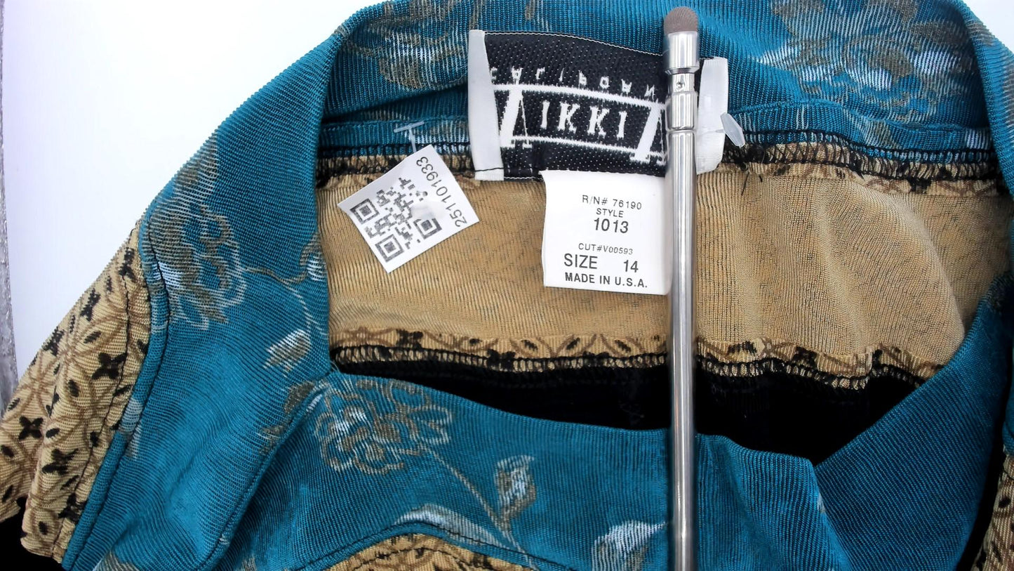 90s Vikki Vi Mini Dress Black Teal Floral Gold Colorblock Large L