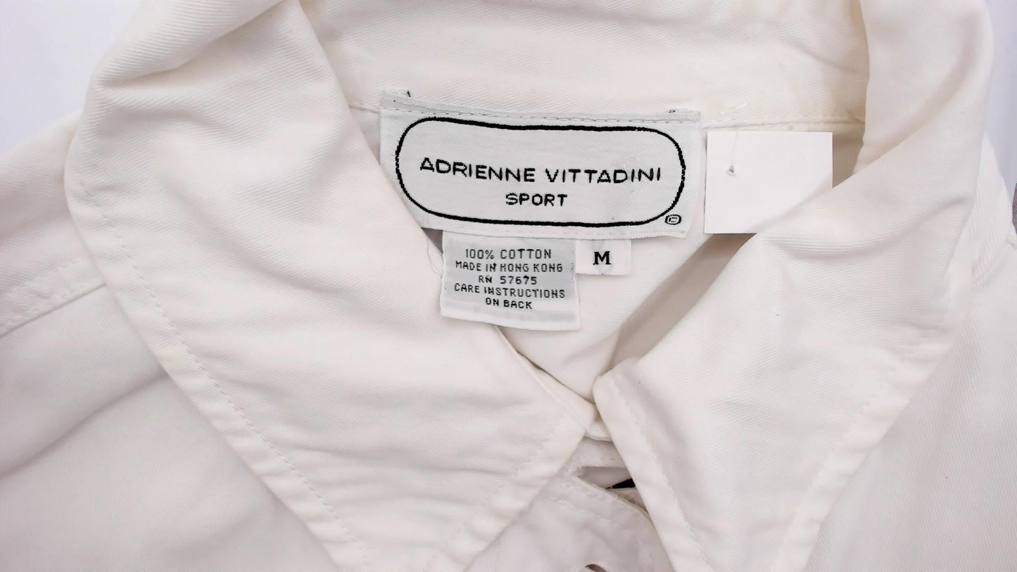 90s Adrienne Vittadini Cotton Utility Jacket Cream Pointed Collar Medium M