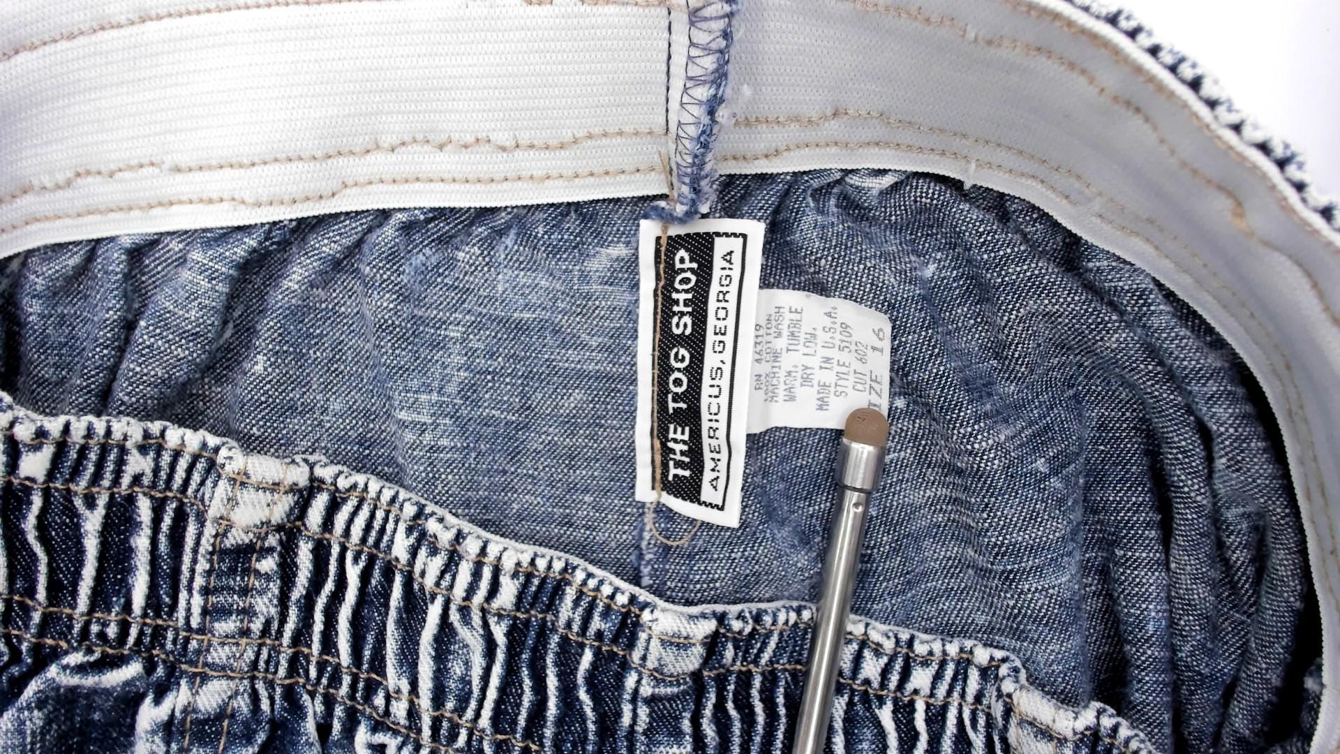 90s Acid Wash Denim High Rise Elastic Waist Straight Leg Light Blue Small Medium