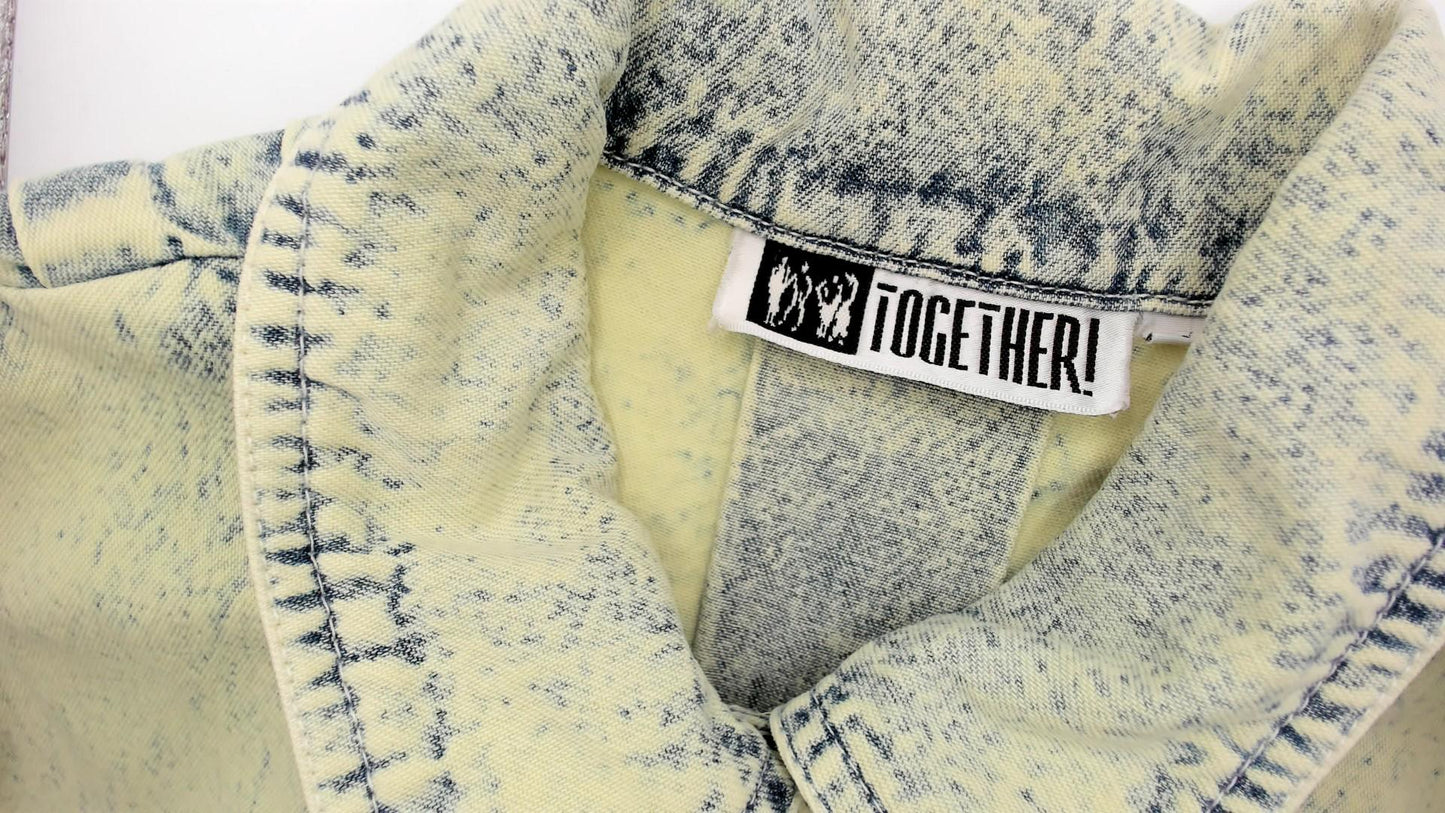90s Get Together Acid Wash Denim Shirt Yellow Cotton Small