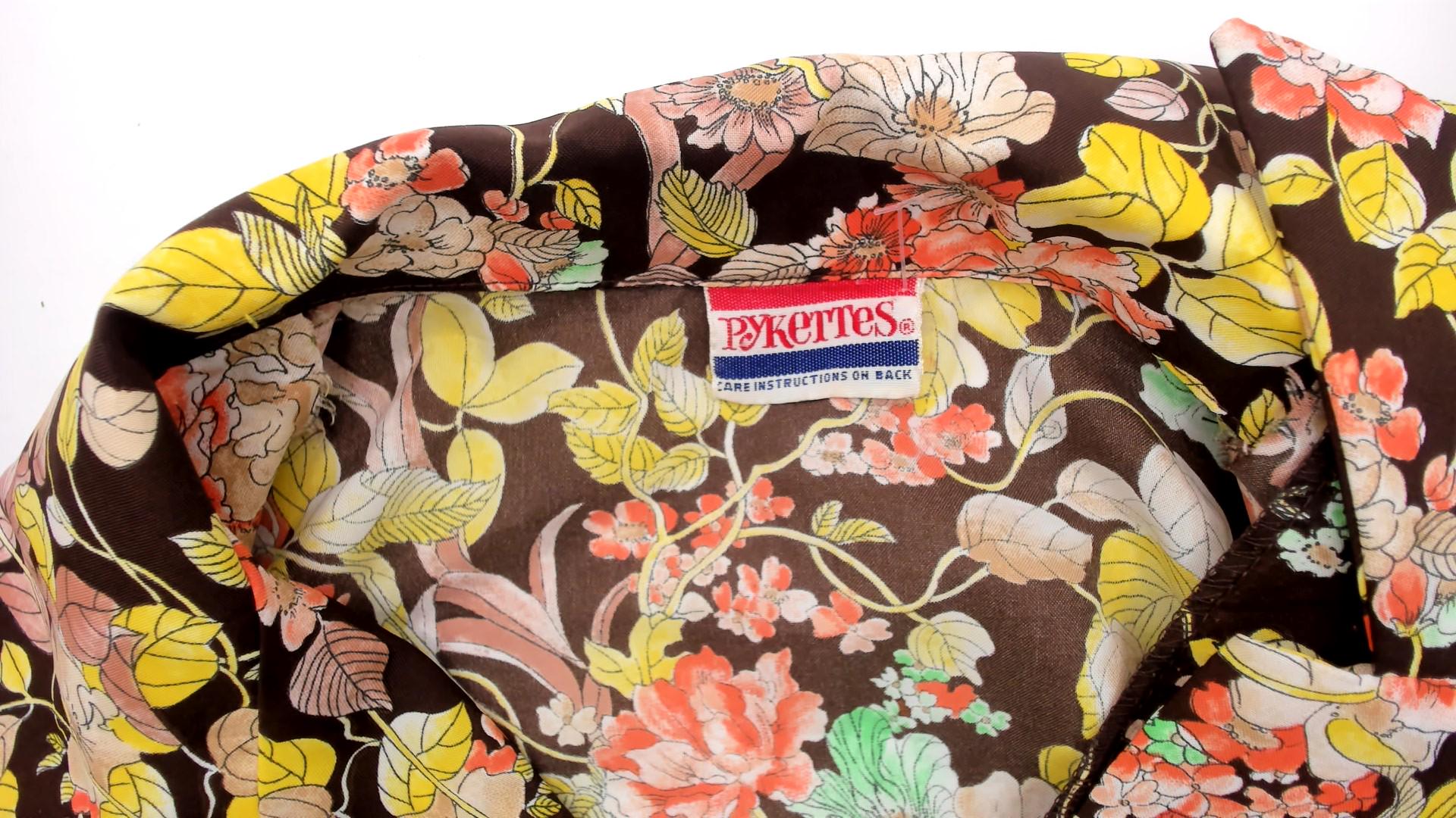 70s Pykettes Floral Blouse Brown Psychedelic Print Collared Long Sleeve Medium