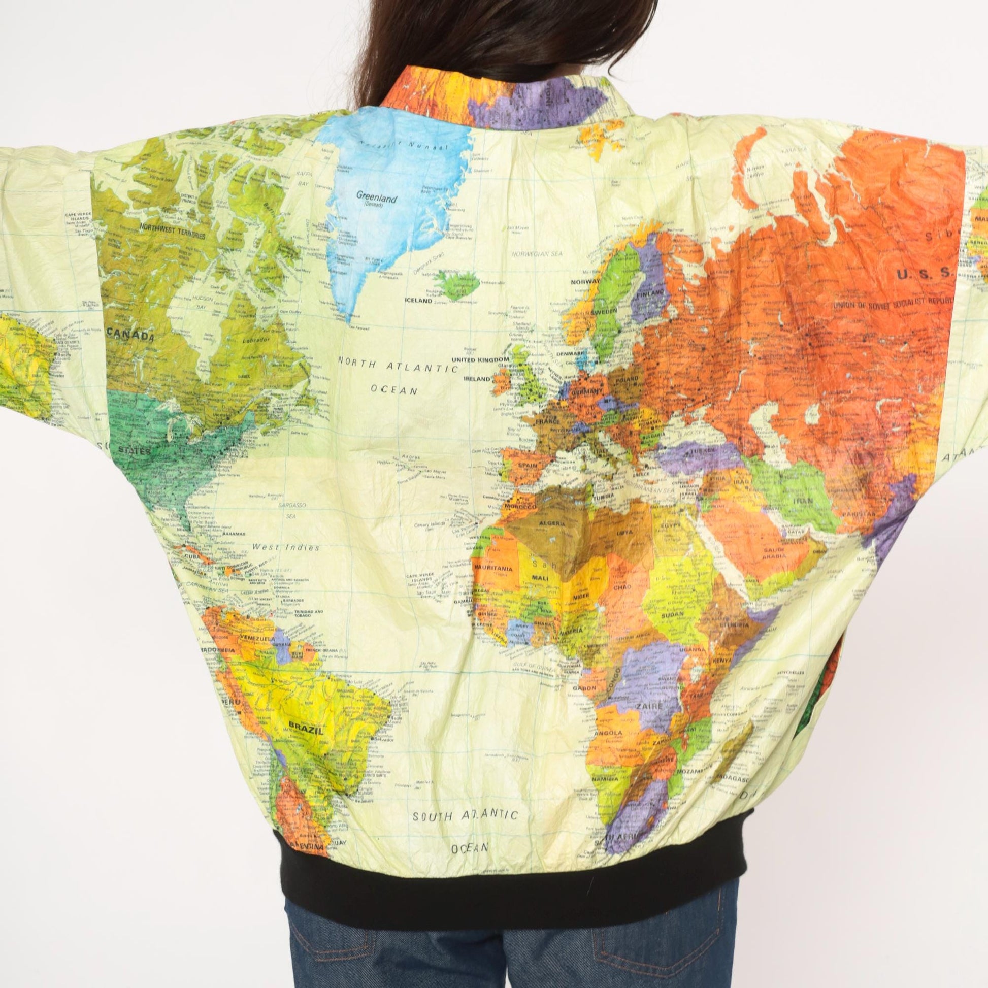 90s Admiral Ty World Map Windbreaker Jacket Tyvek Zip Multicolor Continents Extra Large XL