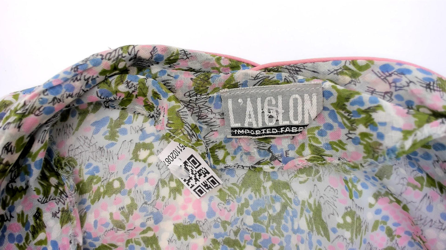 60s Laiglon Floral Midi Dress Button Front Shirtdress Cotton Medium