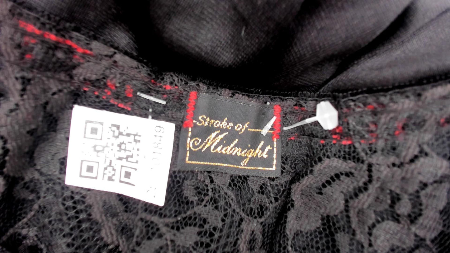 80s Stroke of Midnight Black Lace Nightgown Red Beaded Trim Maxi Large