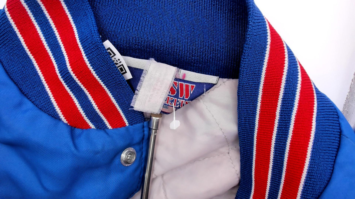 90s Franklin Varsity Jacket Blue Nylon Bomber Snap Front Small S