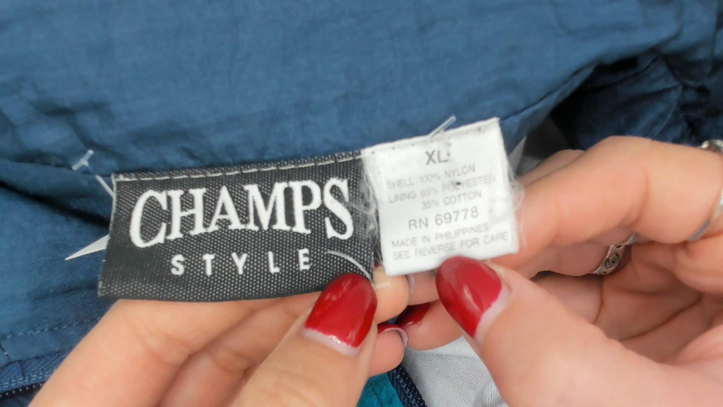 90s Champs Style Windbreaker Chevron Colorblock Teal Navy Purple XL