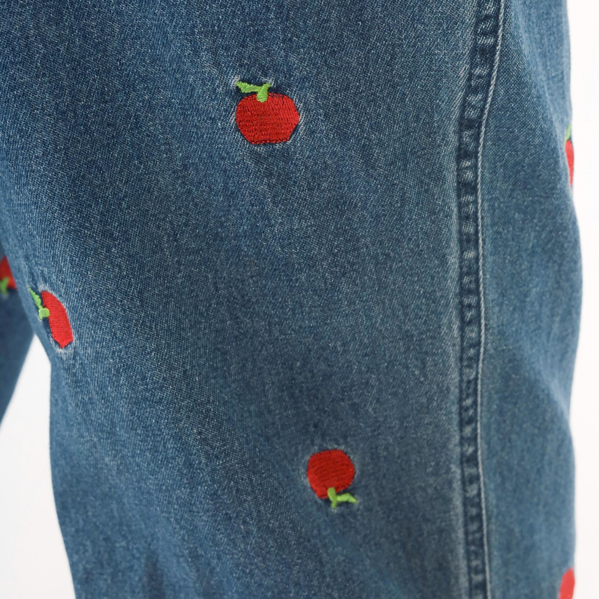 90s Breckenridge Petite Apple Embroidered Jeans Cropped High Waist Blue Small
