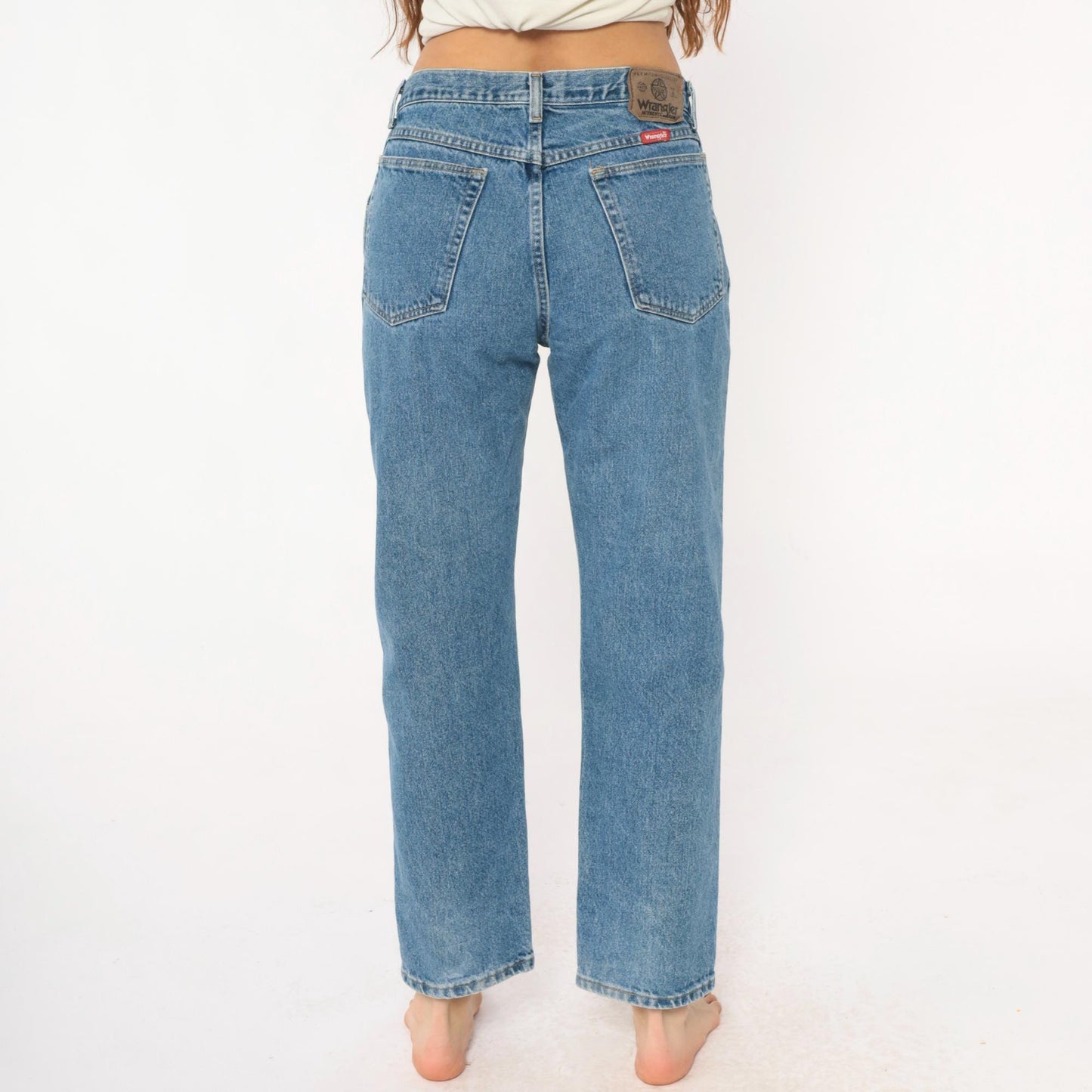 90s Wrangler High-Rise Straight Leg Jeans Medium Blue Denim 32W 30L