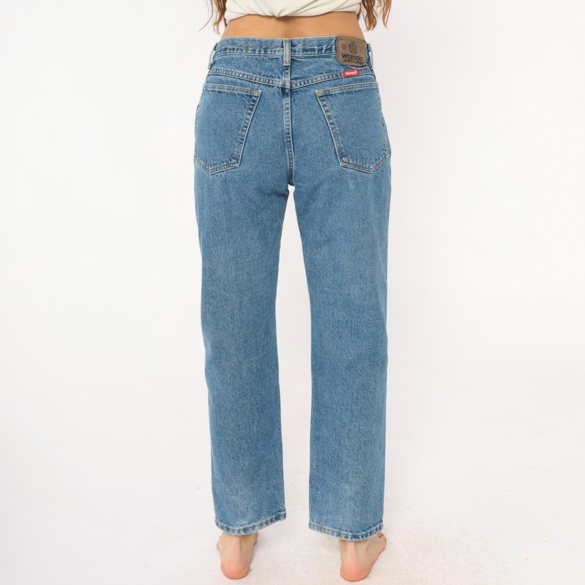 90s Wrangler High-Rise Straight Leg Jeans Medium Blue Denim 32W 30L