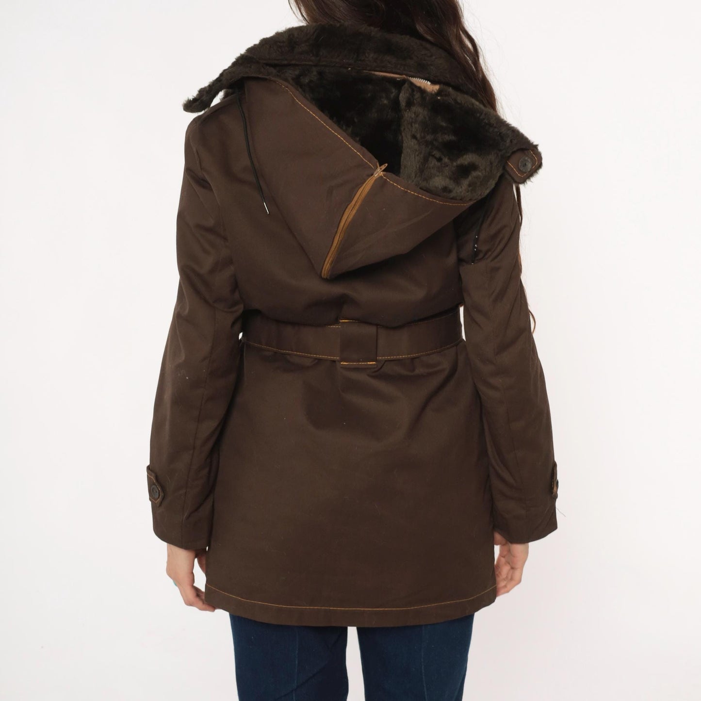 70s McGrégor Brown Parka Detachable Hood Faux Fur Collar Small