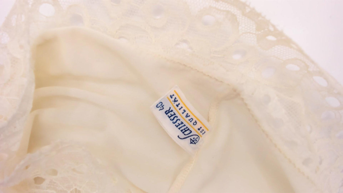 80s Chessier Ivory Slip Dress Eyelet Lace Spaghetti Strap Small