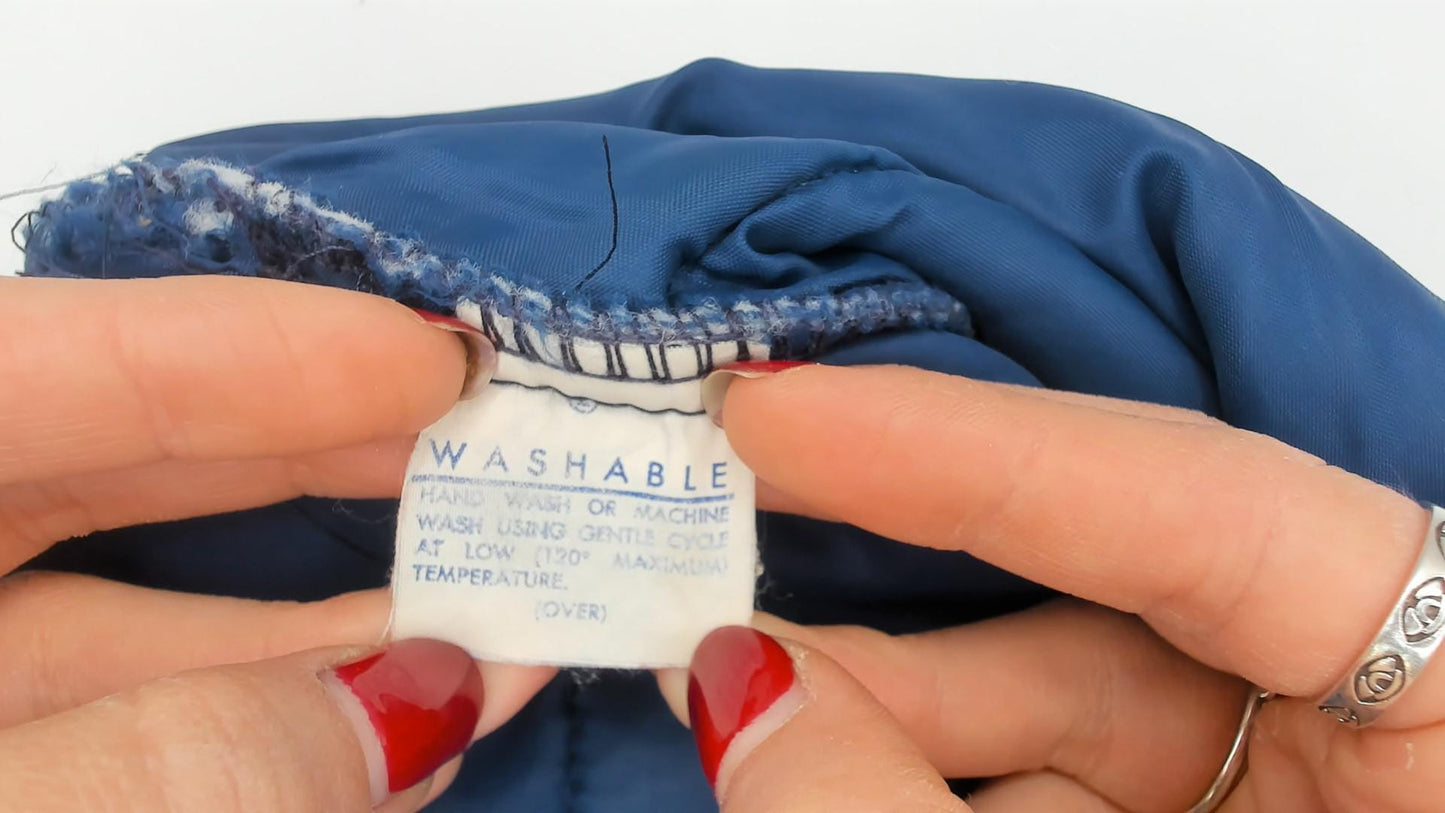 70s Navy Orange Cream Chevron Puffer Jacket Quilted Bomber Ski Coat XS