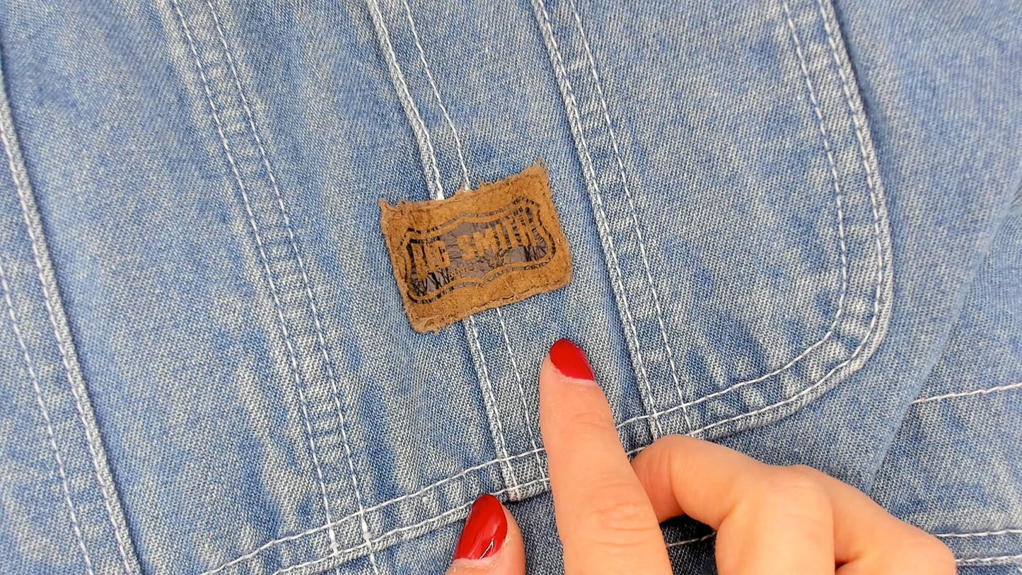 Y2K Big Smith Light Wash Denim Overalls Wide Leg Frayed Hem Medium