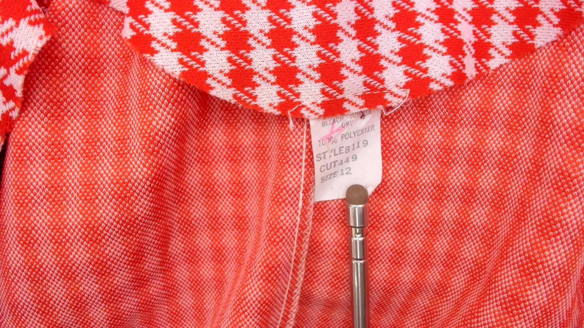 70s Houndstooth Wrap Jacket Red White Checkered Collared Blazer Medium