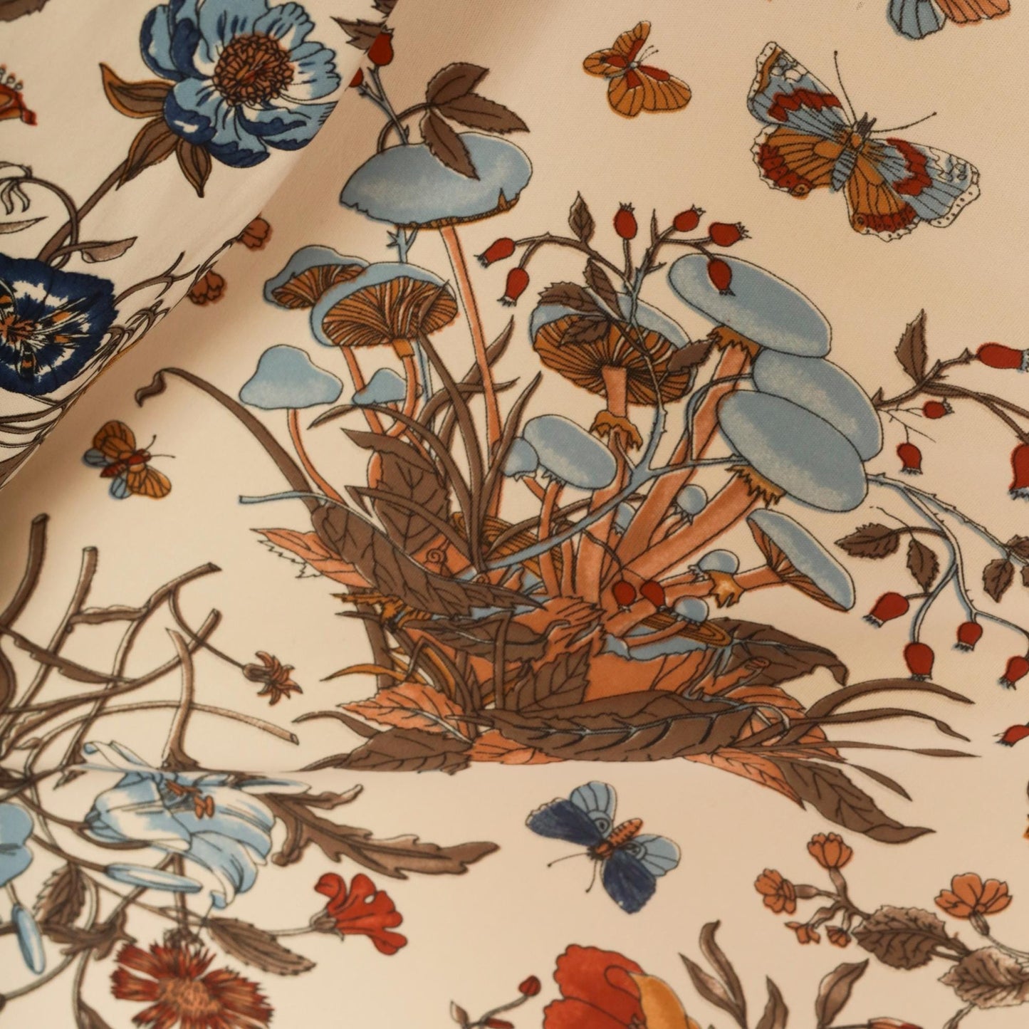 70s Mushroom Butterfly Floral Dress Cream Drawstring Peasant Small