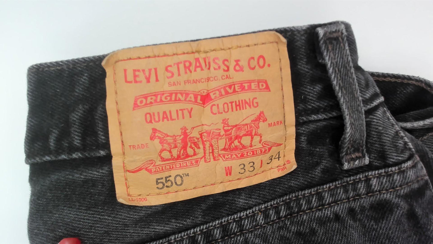 2000s Levi's 550 Faded Black High-Waisted Straight Leg Jeans 33 34