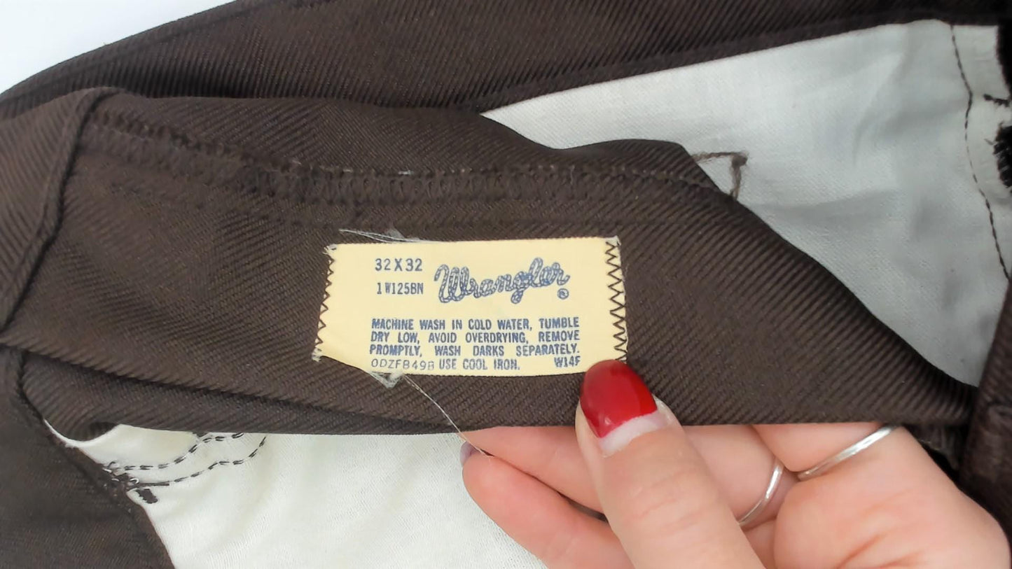70s Wrangler Brown Straight Leg Trousers High Waist Western Five Pocket 32x32