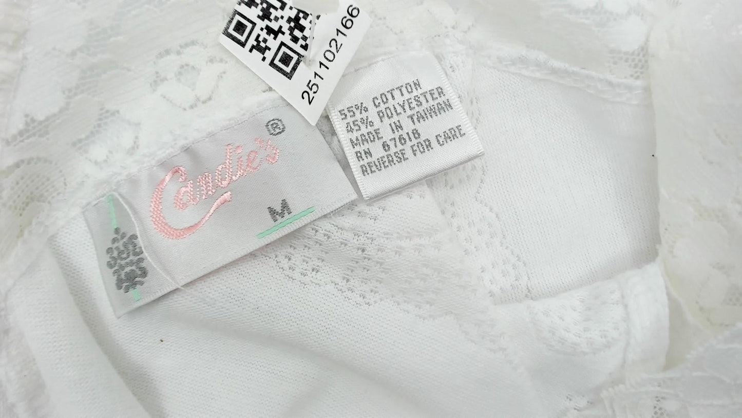 90s Candies White Lace Sleeveless Jumpsuit Cropped Ankle Cotton Medium M
