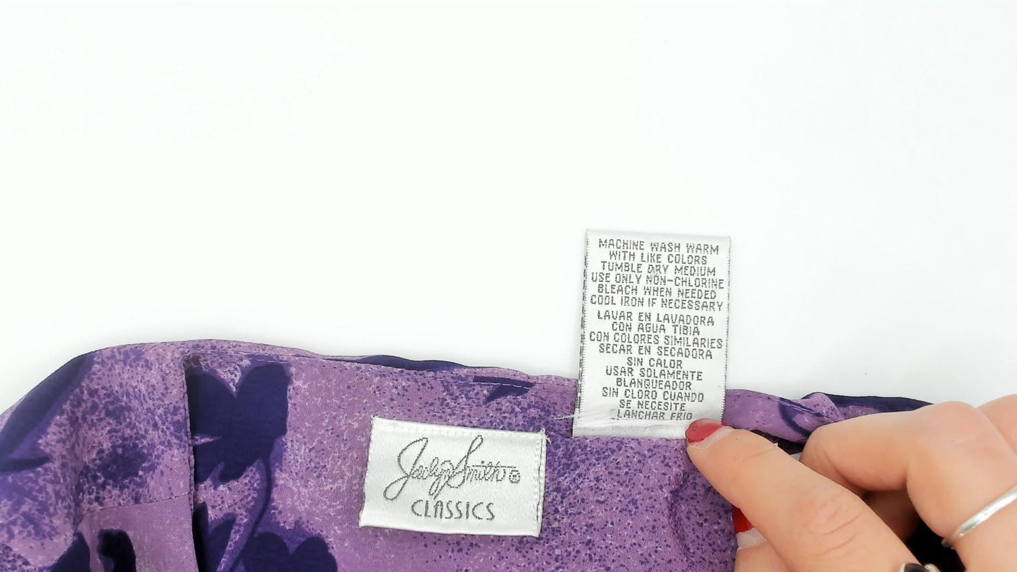 90s Jaclyn Smith Purple Floral Maxi Dress Square Neck Sleeveless Small S