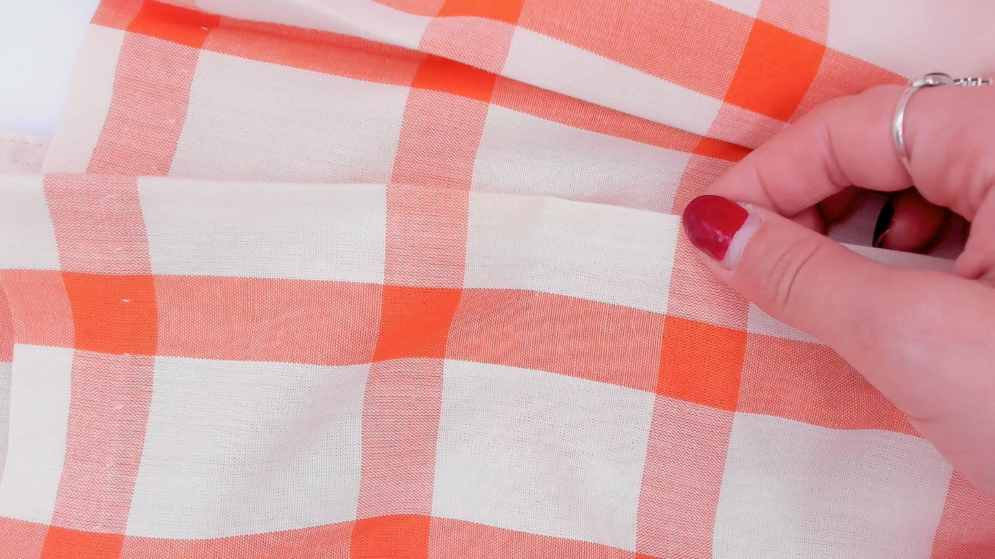 60s Orange Cream Gingham Drop Waist Dress Pleated Sleeveless Shift Small