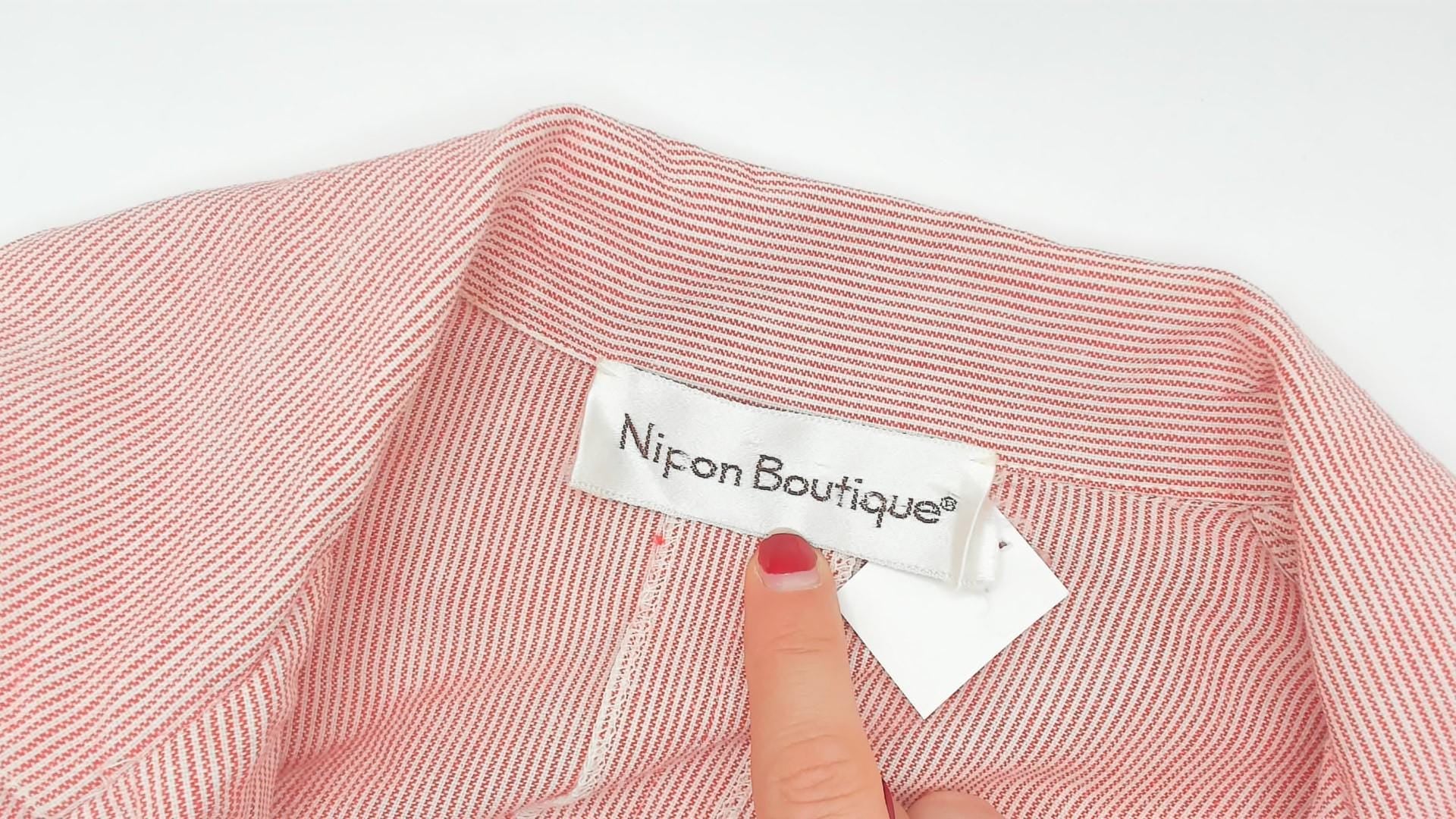 80s Nipon Boutique Pinstripe Shirtdress Pink Button Front Puff Sleeve XS