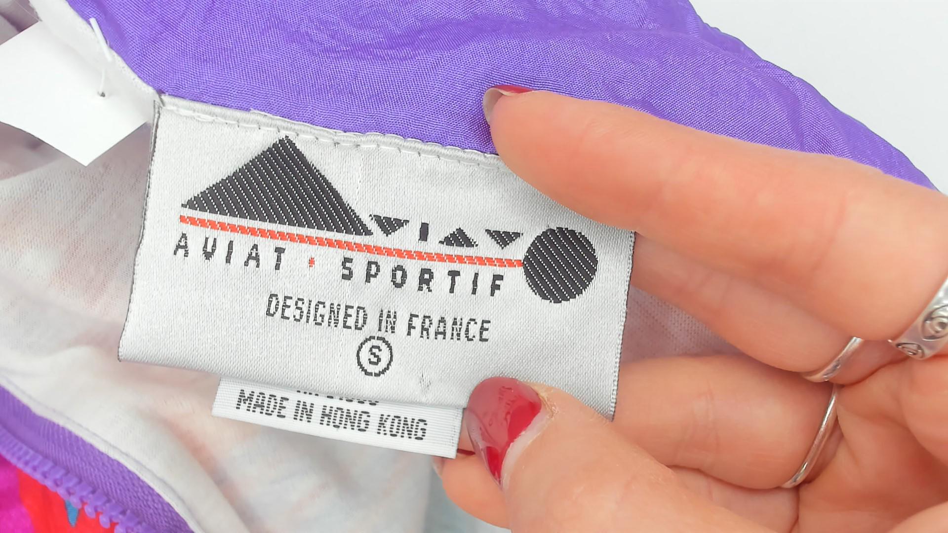90s Aviat Sportif Windbreaker Purple Geometric Floral Print Small