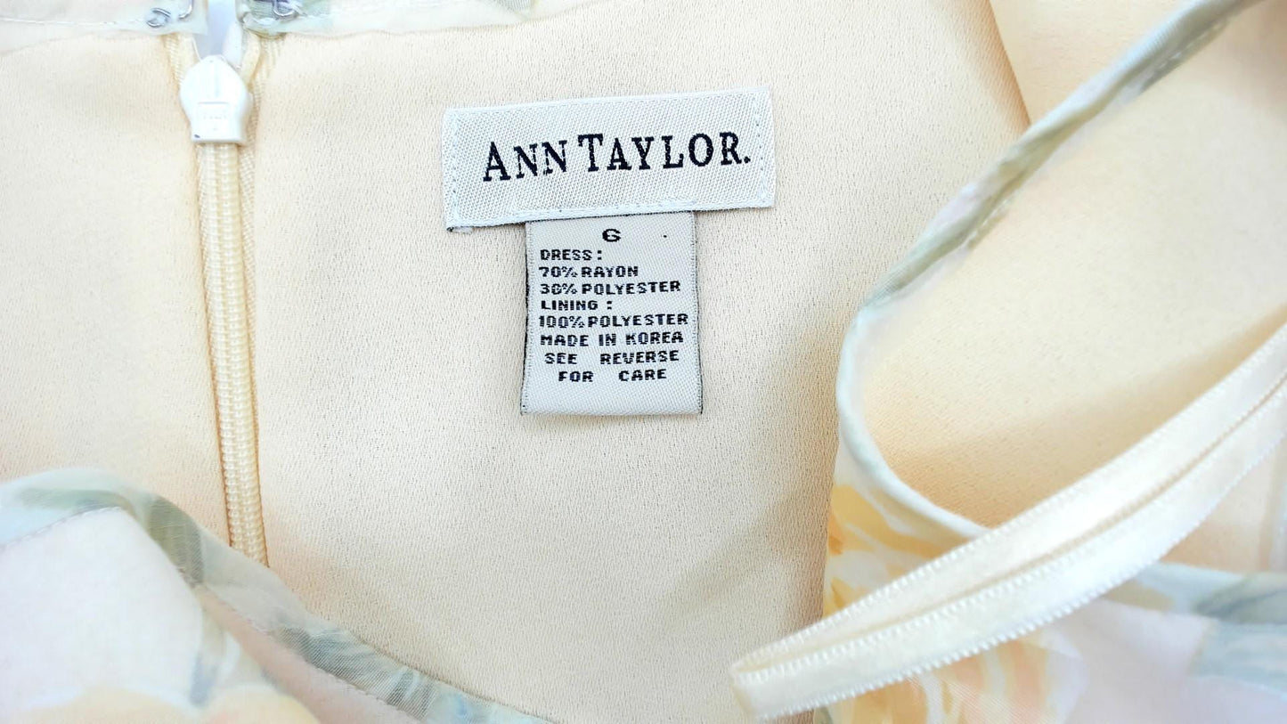 90s Ann Taylor Floral Shift Dress Yellow Scoop Neck Sleeveless Knee Small