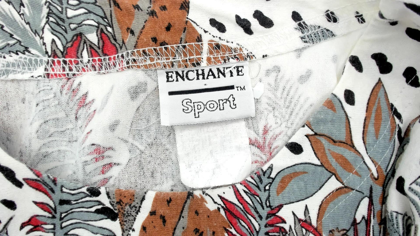 90s Enchante Sport Safari Animal Print Top Cream Jungle Scene Large L
