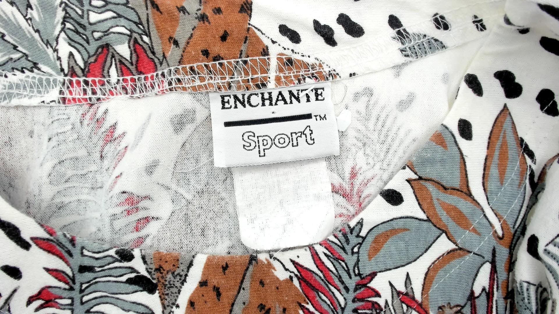 90s Enchante Sport Safari Animal Print Top Cream Jungle Scene Large L