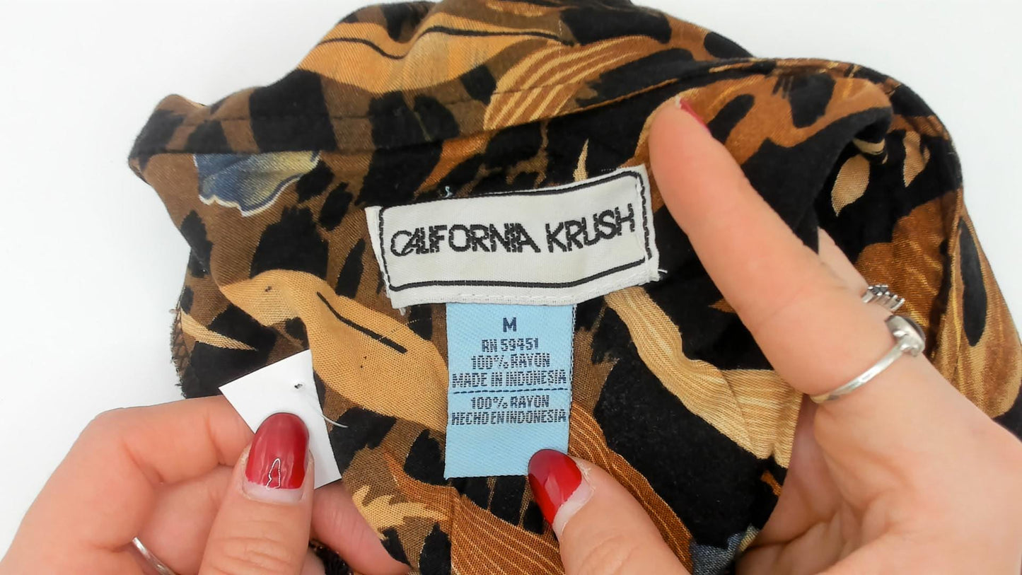 90s California Krush Tropical Floral Midi Dress Sleeveless Black Medium M