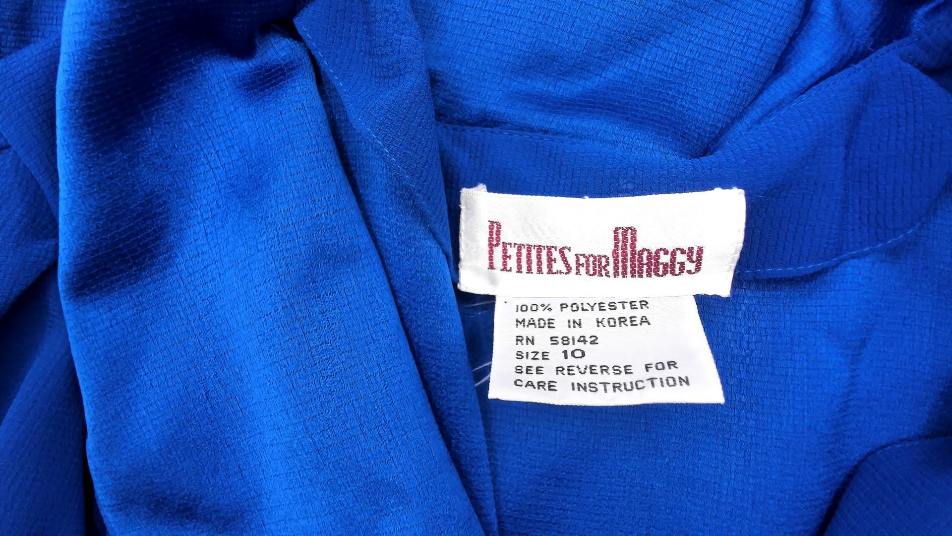 90s Petites for Maggy Cobalt Wrap Dress Puff Sleeve Pleated Knee-Length Medium