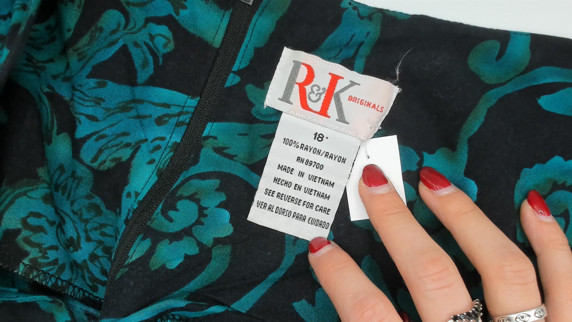 90s R & K Originals Teal Baroque Maxi Dress Emerald Floral Mermaid Large L