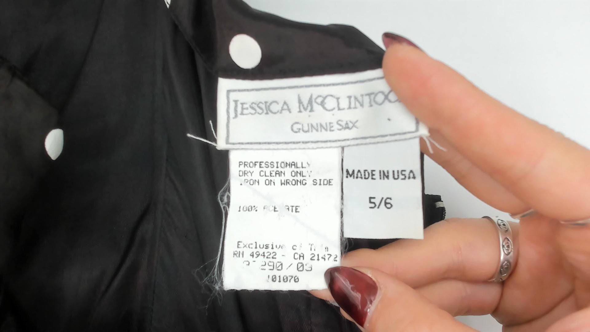 80s Jessica McClintock Gunne Sax Polka Dot Strapless Gown Black White Extra Small XS