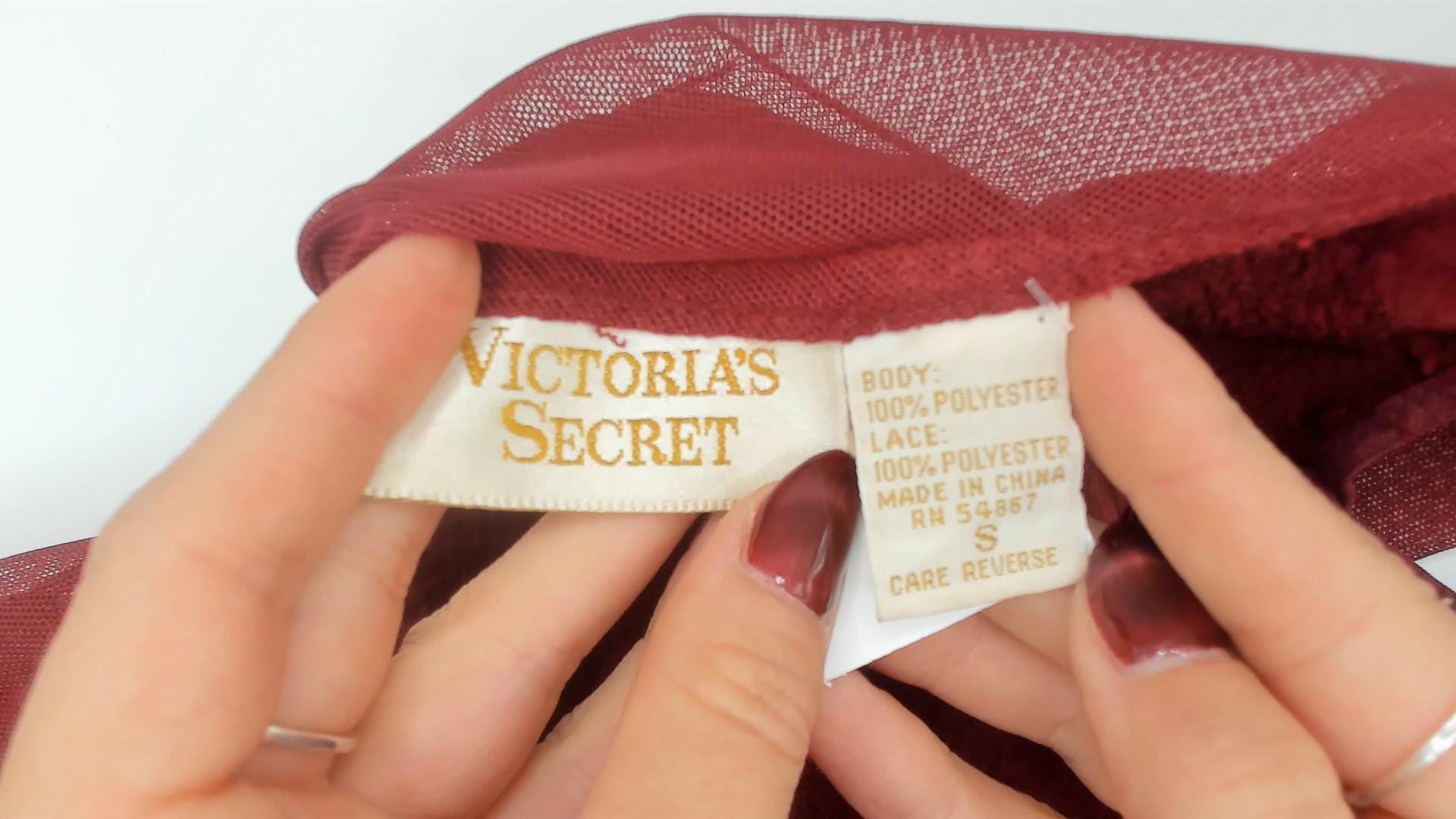 90s Victoria's Secret Burgundy Velvet Slip Dress Sweetheart Neckline Small S