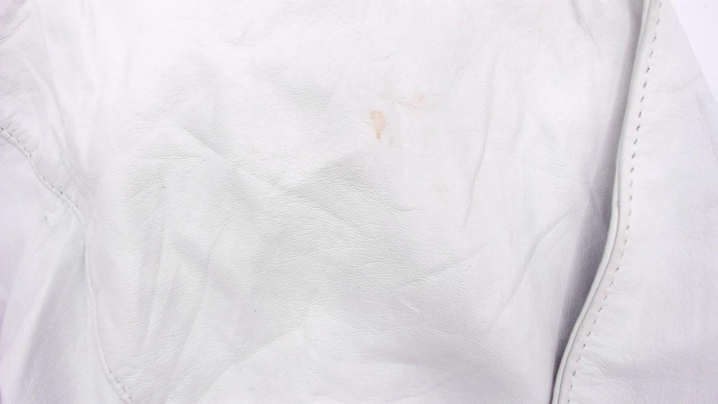 90s Chia Cropped Leather Jacket White Snap Front Batwing Sleeve Medium