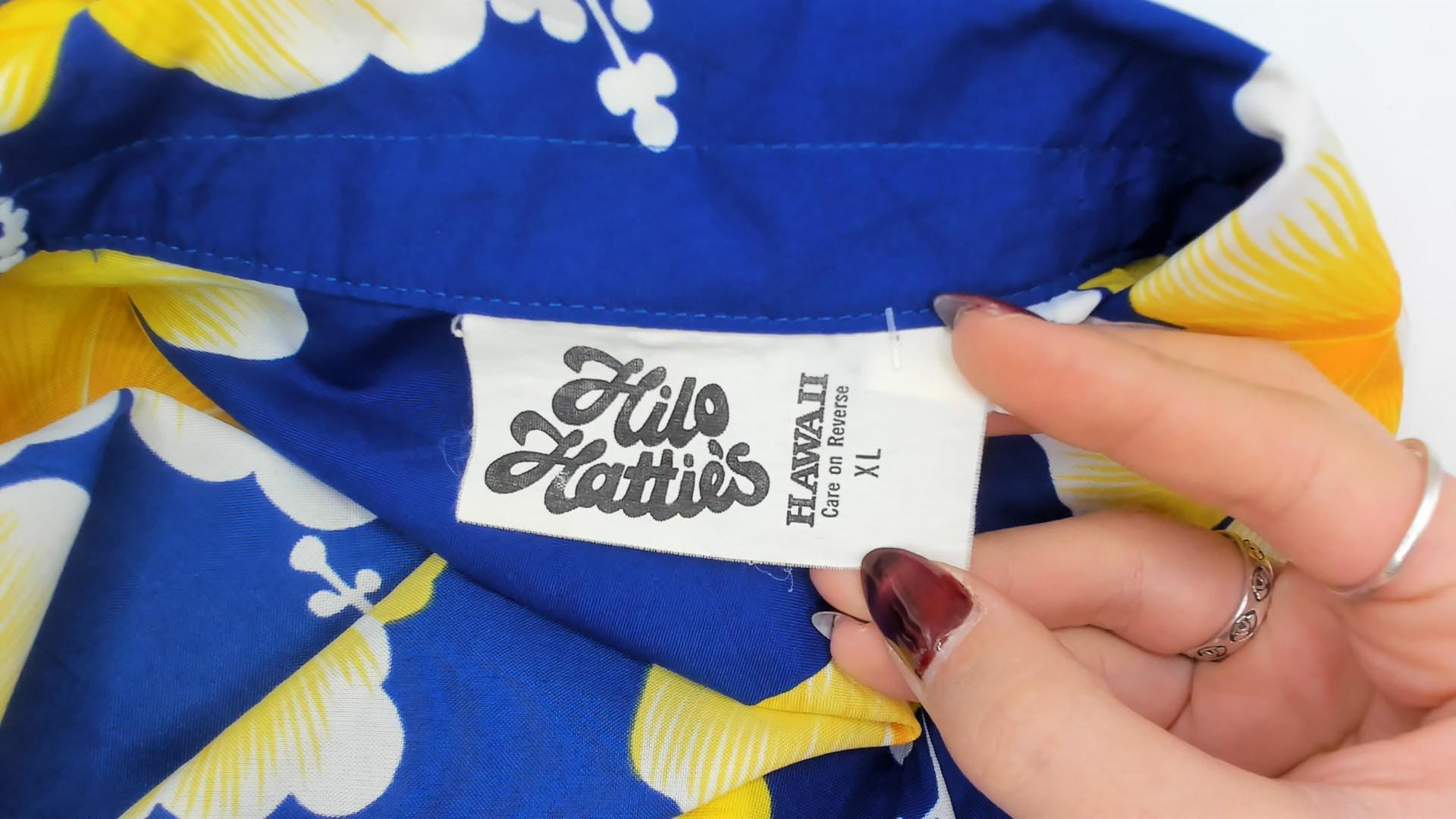 90s Hilo Hatties Hawaiian Hibiscus Shirt Cobalt Blue Yellow Camp Collar Extra Large XL