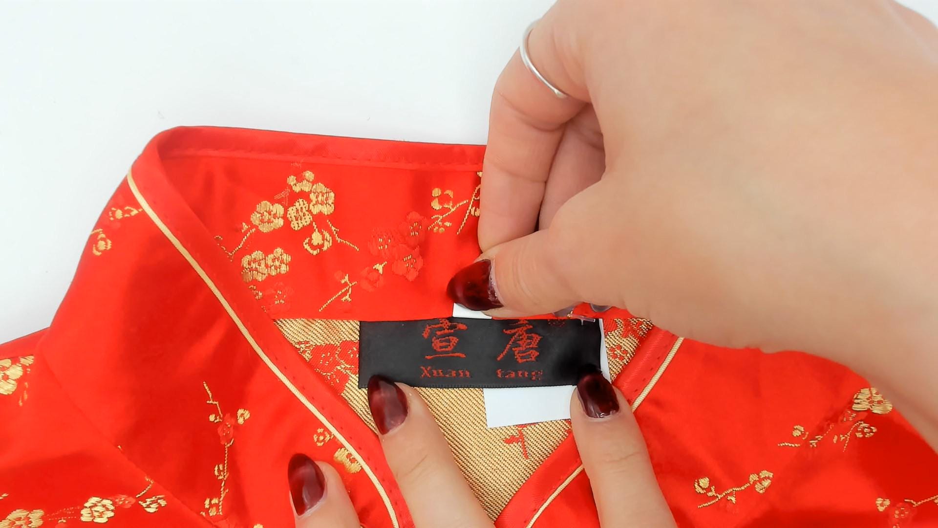 80s Xuan Tang Red Cheongsam Gold Cherry Blossom Qipao Plus Size XXL