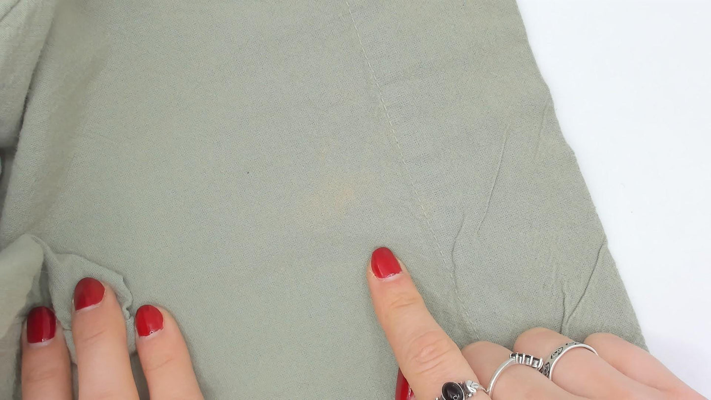 90s Erika & Co Olive Cotton Camp Collar Shirt Sage Green Rolled Sleeve Small