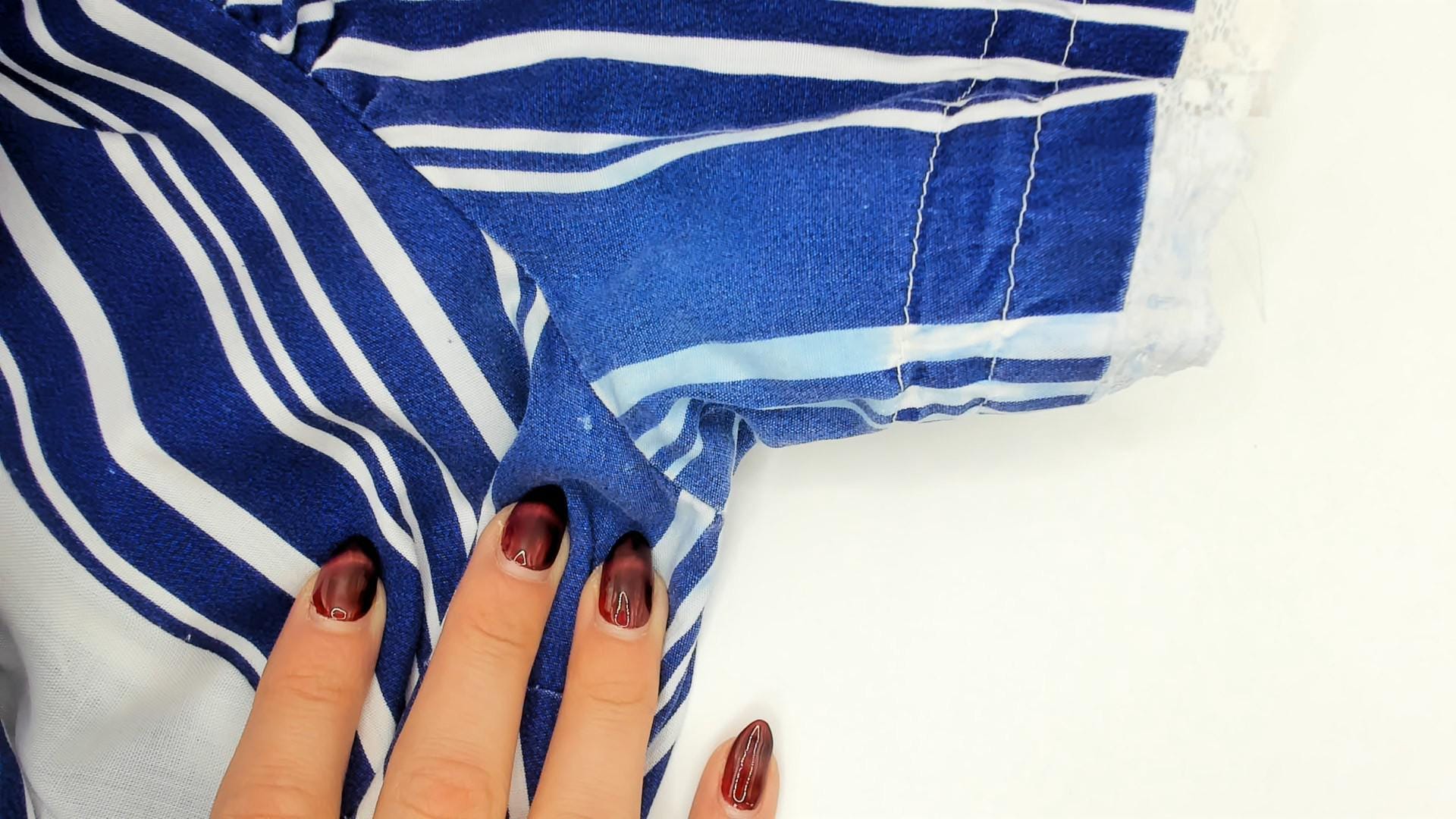 70s Striped Puff Sleeve Mini Dress Blue White Cotton Gathered Skirt Small S