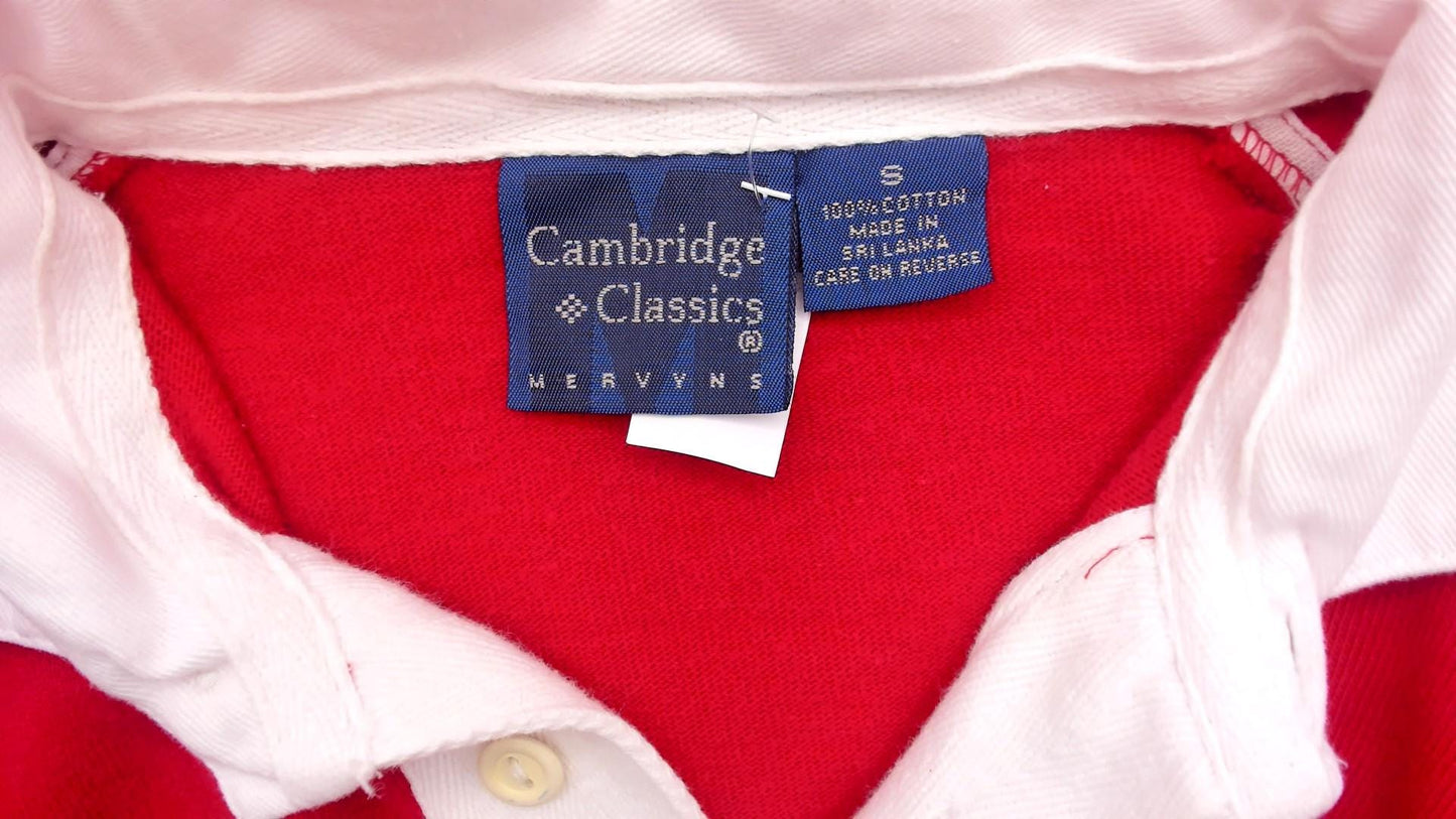 90s Cambridge Classics Rugby Shirt Striped Red White Brown Cotton Small