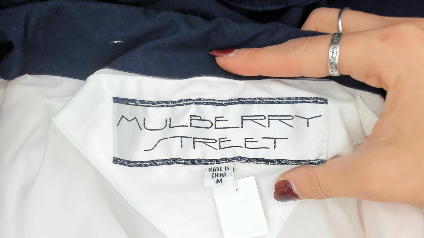 90s Mulberry Street Colorblock Windbreaker Hooded Snap Jacket White Red Navy Medium M