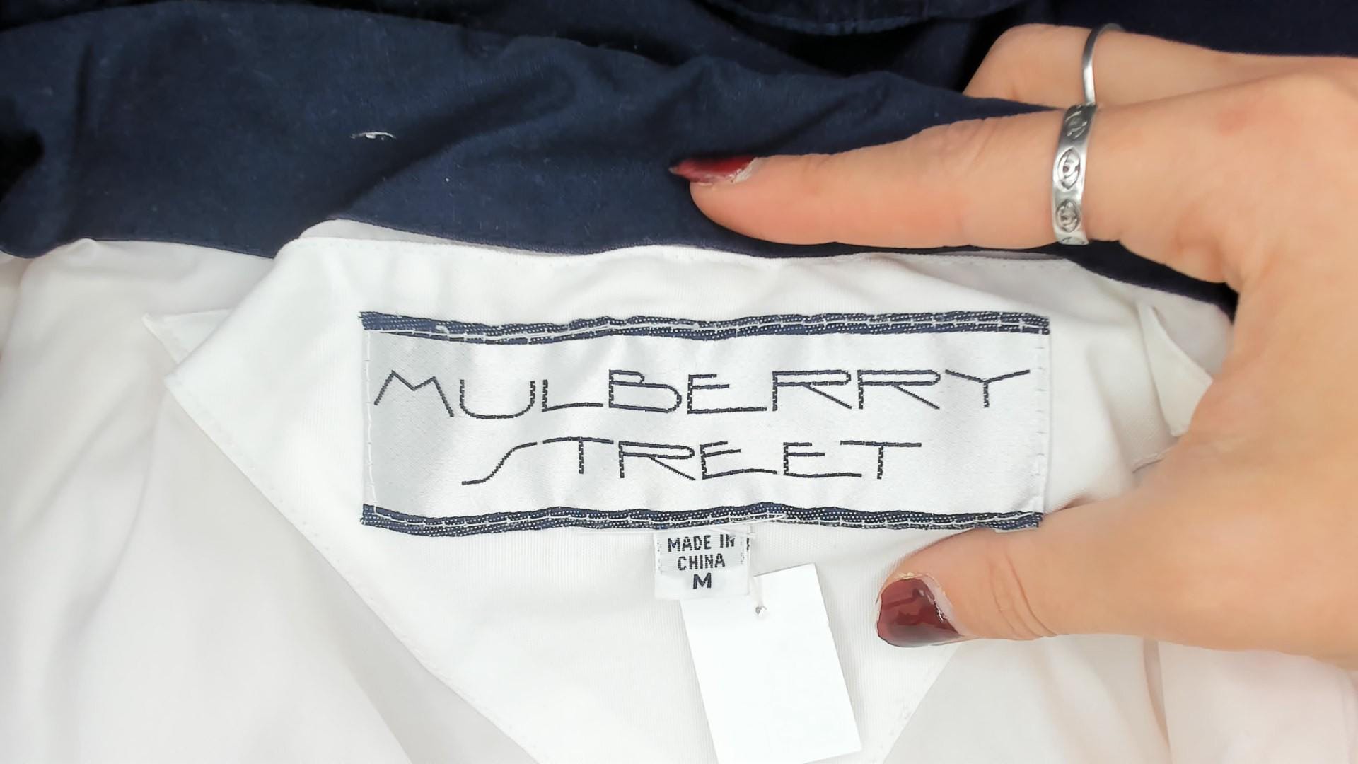 90s Mulberry Street Colorblock Windbreaker Hooded Snap Jacket White Red Navy Medium M